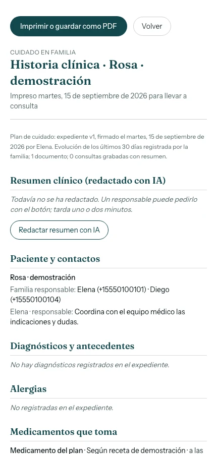 Pantalla de Historia clínica. Todos los datos son ficticios. Toca la captura para ampliarla.