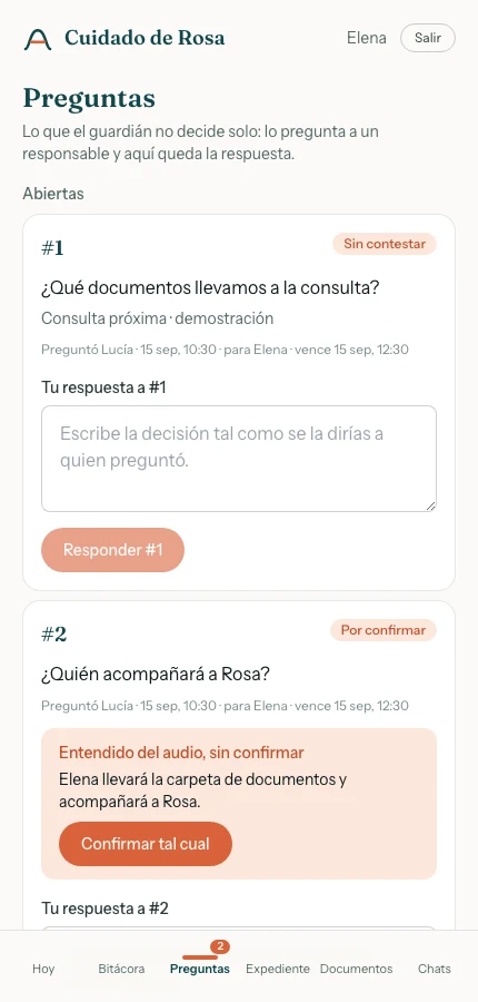 Pantalla de Preguntas. Todos los datos son ficticios. Toca la captura para ampliarla.
